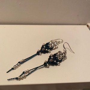 Tibetan inspired earrings with green insert